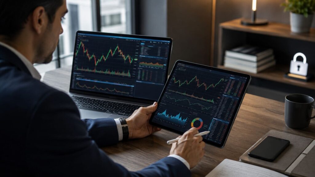 Pessoa analisando se uma corretora online combina com seu perfil
